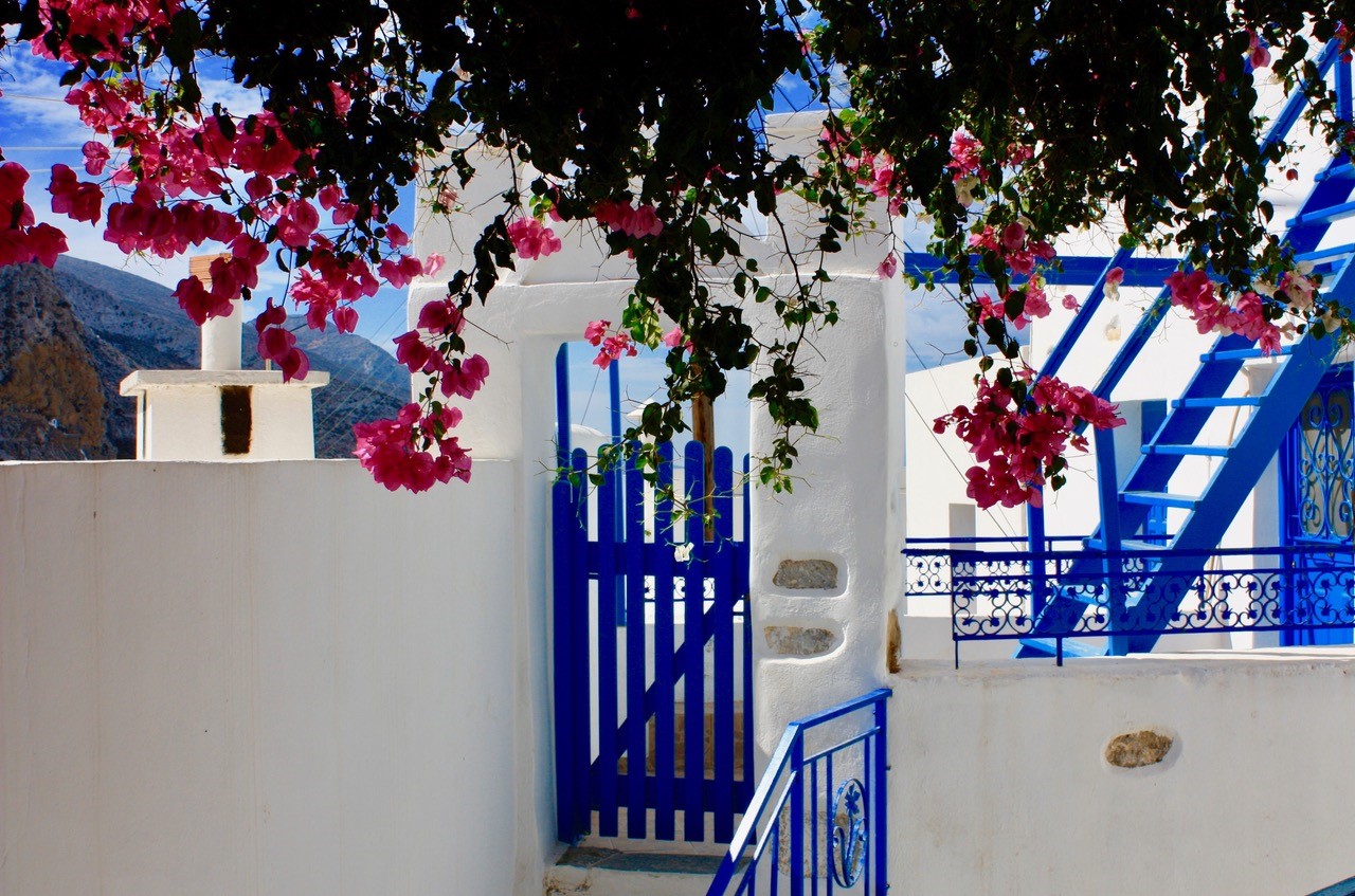 Blått og hvitt hus Amorgos Hellas